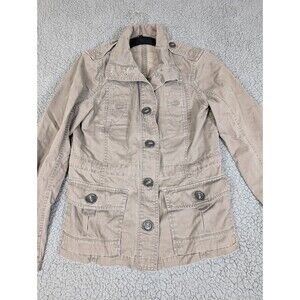 Eddie Bauer Jacket Womens Small Tan Khaki Midweight Cotton Button Up Utility